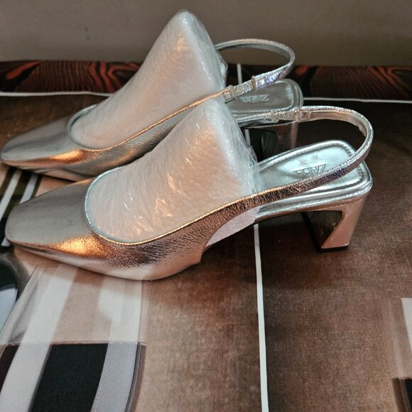 Zara Metallic Slingback Shoes Size 6.5 - Picture 4 of 9